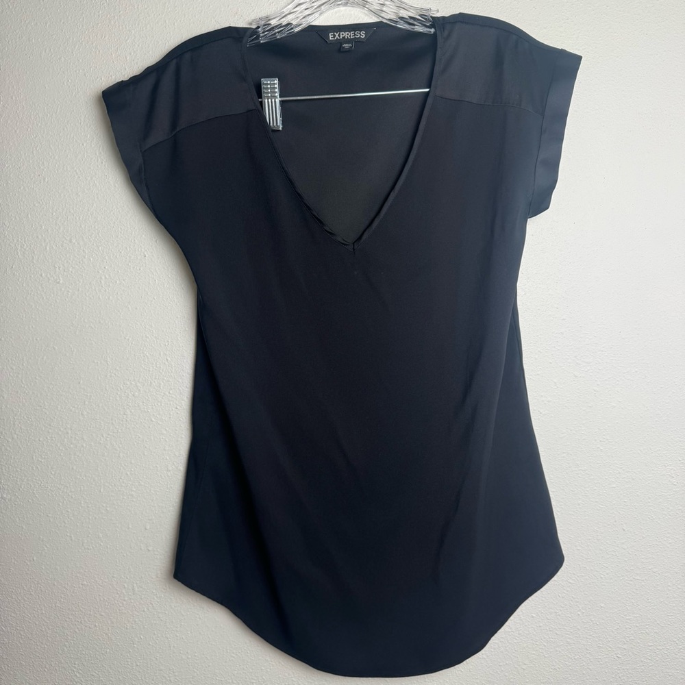 Express Women's Elegant Black Blouse mixed media silky like top